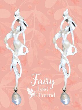 White Long Stud Earrings - Woman Shaped with Pearls